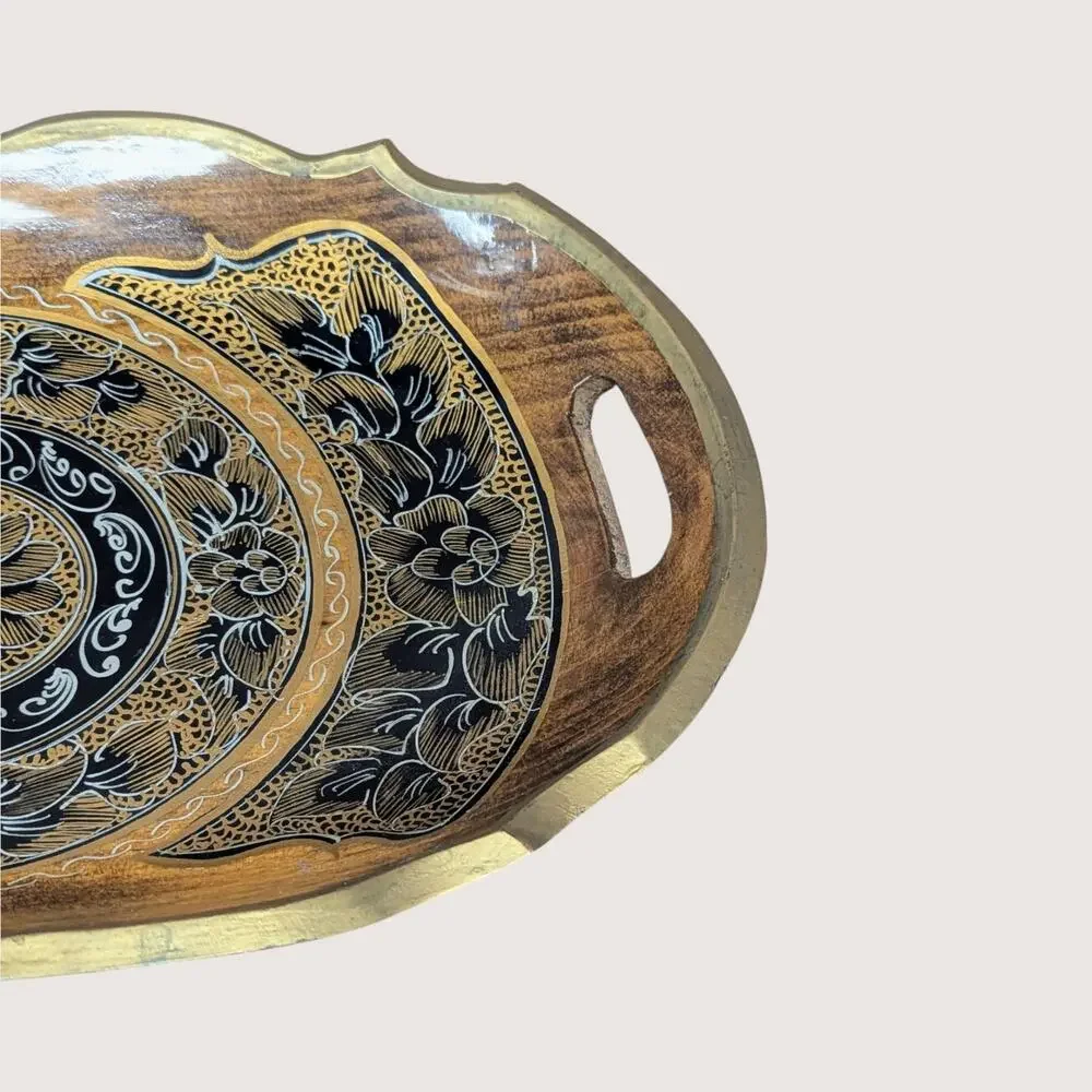 Vintage Artisan Hand-Painted Wooden Serving Tray